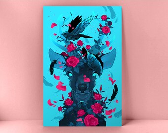 Gothic Deer Art Print: Pastel Goth Home Decor, Supernatural Wall Art