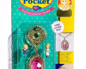 Ultra RARO! Set regalo con ciondoli dorati di Polly Pocket, nuovi sigillati, ricordo, grazioso medaglione Polly, braccialetto con medaglione a sorpresa, amo Polly