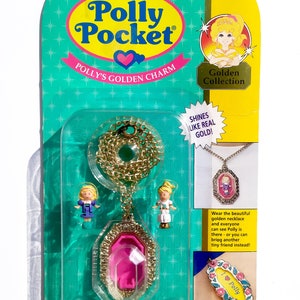 Ultra RARE!New-sealed-polly pocket polly&#39;s golden charms Gift Set-Keepsake-Pretty Polly Locket-Jewel Surprise Locket Bracelet I love Polly