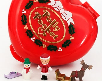 Music works!Vintage Polly Pocket, Polly Pocket Christmas Red heart Polly&#39;s Musical Holiday Christmas Compact Playset- Bluebird Compact 1989