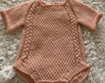 Hand made baby romper, knitted baby bodysuit, baby girl romper,baby bodysuit girl,  baby girl romper suit, baby girl 3-6 months, baby girl