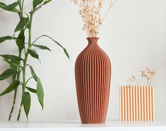 Modern Flower Pot, Unique Table Decorations, Minimalist Shelf Decor, 3D Printed Vase - Nardus Copper