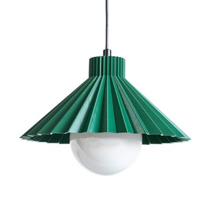 Swan Pleated Pendant Lamp, Lampshade, Plug-in Pendant Light, Pine Green