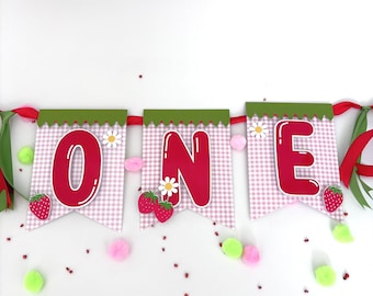 Berry First Birthday Banner, Strawberry ONE Banner, Strawberry High Chair Banner, Strawberry Party Decoration, Berry Sweet Birthday Decor