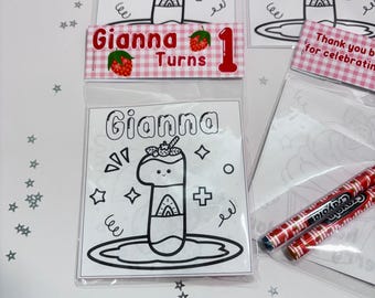 Strawberry coloring sheets, Strawberry Party Favors bags, Strawberry Party Favors, Strawberry Party Decor, Berry First Party Favor.