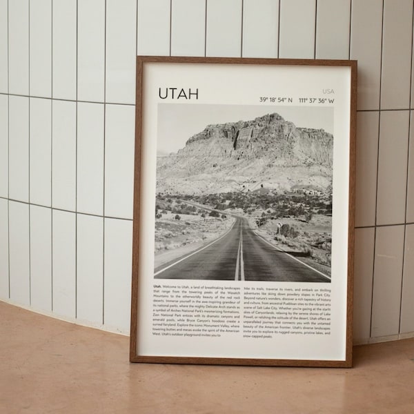 Utah Black and White Digital Print, Vintage Wall Art, Travel Black White Poster, Newspaper Print, Utah State, Arches, National Park Prints