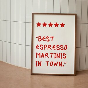 Espresso Martini, Aesthetic Kitchen Decor, Bar Cart Art, Cute Cooking Art, Coffee Wall Art Print, Minimalist Prints, Red and White Poster