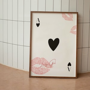 Trendy print aas, poster harten aas, poster Lucky You, trendy retro kunst aan de muur, girly print, poster speelkaart, trendy kunst aan de muur, trendy kunst aan de muur