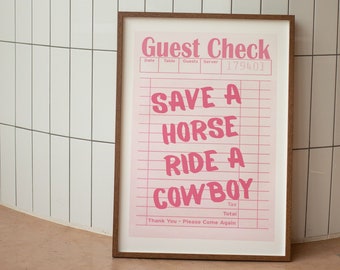 Save A Horse Ride A Cowboy Print, Cowgirl Wandkunst, Coastal Cowgirl Decor, Gast Check Print, trendige Poster, Pink Poster, College Wohnheim Art