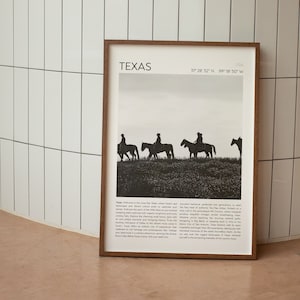 Texas Black and White Digital Print, Cowboy Vintage Wall Art, Travel Black White Poster, Newspaper Print, Western Decor, Coastal Cowgirl Art