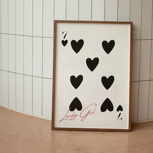 Stampa trendy del Sette di Cuori, Poster del Sette di Cuori, Poster "Sei Fortunato", Arte murale retrò alla moda, Stampa femminile, Poster di carte da gioco, Arte murale alla moda