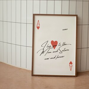 Hartenaas-print, ik hou van jou tot de maan en Saturnus, trendy muurkunst, speelkaartenposter, trendy prints, trendy posters, collagekunst