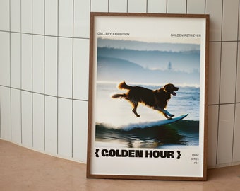 Dog Surfing Art Print: Retro Coastal Wall Decor (Digital Download)