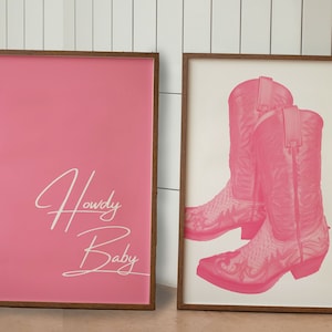 Juego de 2 impresiones de Cowgirl Pink, pósteres rosas, decoración de pared de galería, hola bebé, arte de pared imprimible, descarga digital, impresiones descargables