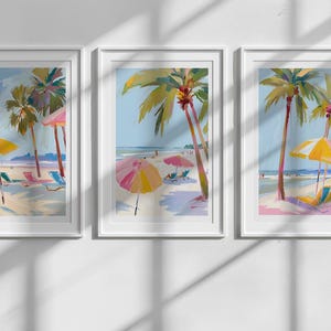 Summer Beach Set of 3 Prints, Dorm Decor, Watercolor Beachy Wall Art, Coquette Digital Download, 36x48 Poster, Charleston Home Decor Gifts