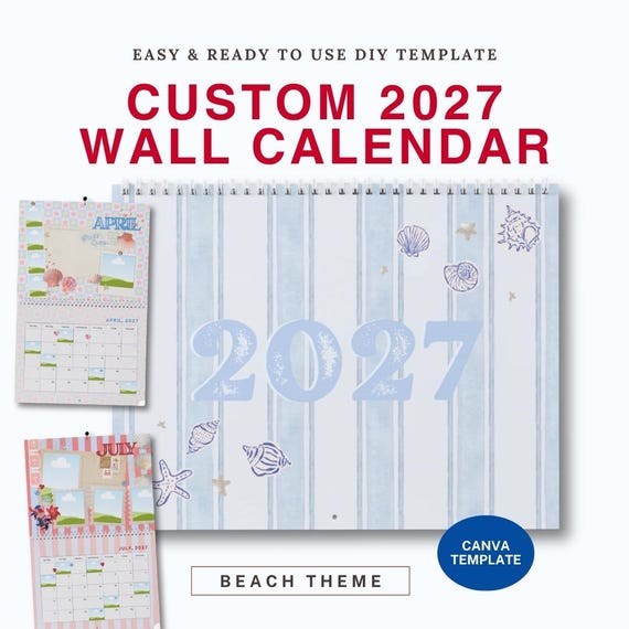 2027 Custom Calendar Template in Coastal Beach Theme – DIY Canva Design (Digital Download)