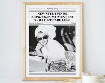 Capricorn Zodiac Sign Print, Astrology Wall Art, Zodiac Gifts, Trendy Black and White Poster, Bar Cart Decor, Trendy Wall Art, The Goat