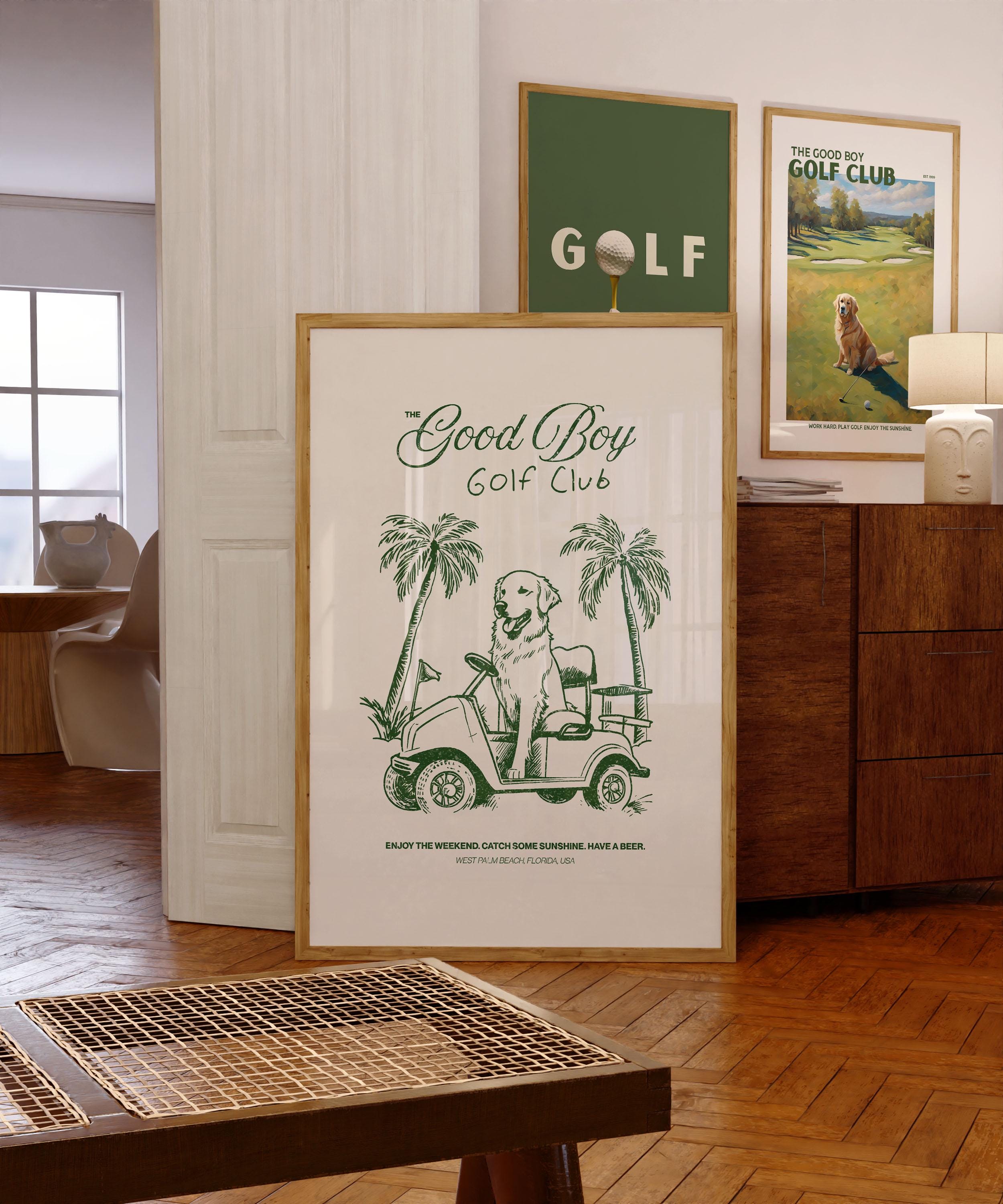 Good Boy Golf Club Print - Golden Retrievers on Golf Courses Wall Art, Gifts for Golfers, Gifts for Dog Lovers, Golf Prints