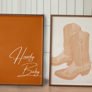 Cowgirl Orange prints set of 2, burnt orange posters, trendy gallery wall art, howdy baby, digital download, western decor, gifts for her