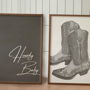 Cowgirl B&W prints set of 2, black and white posters, gallery wall art decor, howdy baby, trendy wall prints, digital cowgirl wall art print