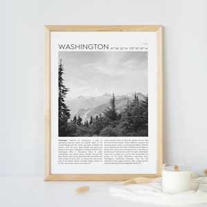 Washington State Black and White Mountain Print (Digital Download)