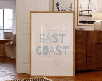 East Coast Martini & Oyster Print: Funky Coastal Kitchen Art (Digital Download