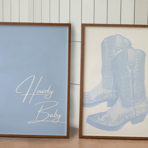 Cowgirl Blue Drucke 2er Set, hellblaue Poster, Galerie Wand Kunst Dekor, Howdy Baby, trendige Wand Drucke, digitaler Download, Cowgirl Wand Kunst