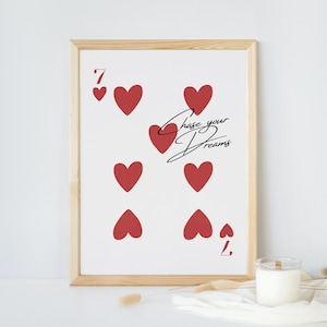 Trendy 7 of Hearts Print, Seven of Hearts Poster, Chase Your Dreams Poster, Trendy Retro Wall Art, Girly Dorm Print, Playing Card Poster