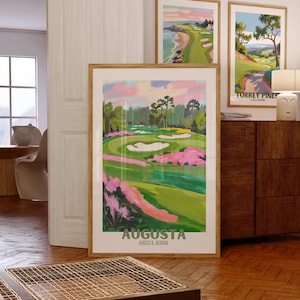 Cuadro de golf con impresión de empasto: arte mural de campos de golf nacionales famosos, póster de Augusta, Georgia, regalos para golfistas, impresiones de ubicaciones