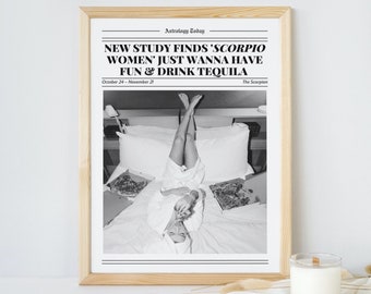 Scorpio Zodiac Sign Poster: Trendy Black and White Astrology Art (Digital Download)