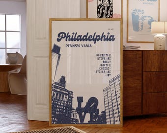 Retro Philadelphia Travel Print: Vintage Art, Pennsylvania Navy Decor (Digital Download)
