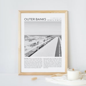 Outer Banks zwart-wit digitale print, vintage kunst aan de muur, reisposter, krantenprint, decor strandhuis, decor kust cowgirl, reisposter, NC