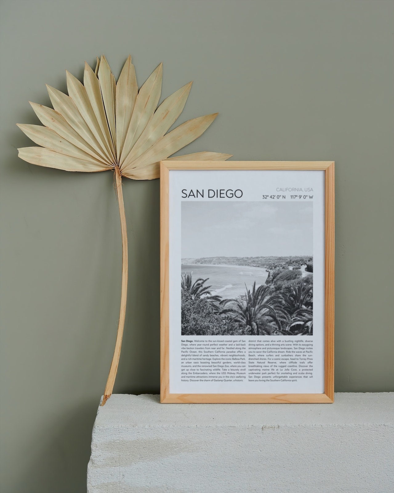 San Diego Black and White Print, Vintage Beach Wall Art, Travel Black