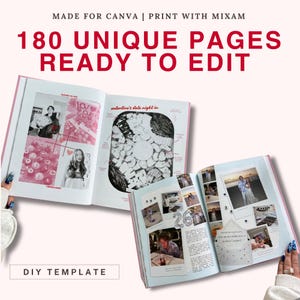 Pu&ograve; includere: Un libro di modelli fai-da-te con 180 pagine uniche pronte per essere modificate. Le pagine aperte mostrano collage di foto, testo ed elementi grafici, tra cui un layout per una serata di San Valentino e una pagina per il 26&deg; compleanno.