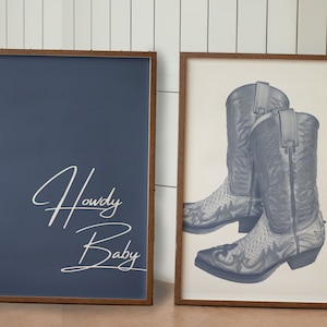Cowgirl Navy Prints set of 2, navy blue posters, gallery wall art decor, howdy baby, trendy wall prints, digital download, cowgirl wall art