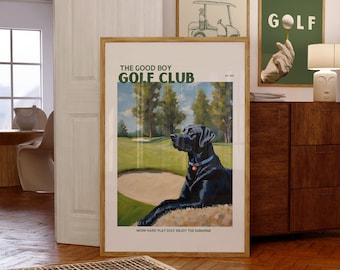 Impresión de palo de golf de Labrador negro: Arte de pared para amantes de los perros (descarga digital)
