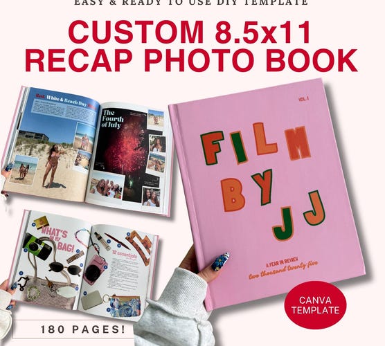 Yearly Recap Photo Book Template — 180 Customizable Pages 8.5x11 Canva Design