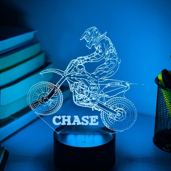 Personalised Stunt MOTORBIKE DIRT BIKE  3D Night Light | Gift for Kids | Personalised Dirt Bike Gift | Desk Lamp  | Motorbike Gift