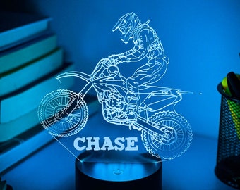 Acrobacia personalizada MOTO DIRT BIKE 3D Luz nocturna / Regalo para niños / Regalo personalizado de moto de cross / Lámpara de escritorio / Regalo de moto