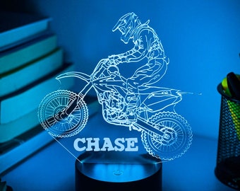 Personalisiertes Stunt-MOTORRAD-DIRT-BIKE-3D-Nachtlicht | Geschenk für Kinder | Personalisiertes Dirt Bike Geschenk | Schreibtischlampe | Motorrad-Geschenk