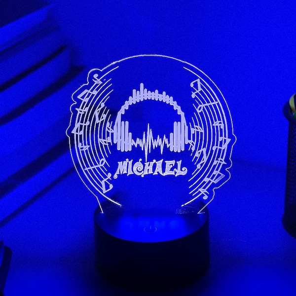 Veilleuse MUSIC 3D personnalisée | Cadeau pour DJ | Cadeau personnalisé | Lampe de bureau