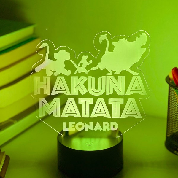 Veilleuse 3D Roi Lion Hakuna Matata | Cadeau pour les enfants | Cadeau personnalisé | Lampe de bureau