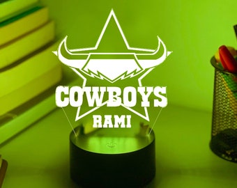 Personalised NRL COWBOYS 3D Night Light | Gift for Footy Fan | Personalised Gift | Desk Lamp | Cowboys Gift | Footy Gifft