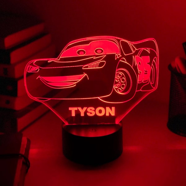 Personalised LIGHTNING MCQUEEN Disney Cars 3D Night Light | Gift for Kids | Personalised Gift | Desk Lamp | Kids room decor | Pixar Cars