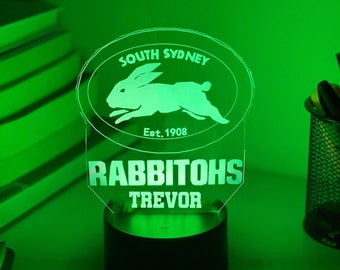 Personalised NRL South Sydney RABBITHOS 3D Night Light | Gift for Footy Fan | Personalised Gift | Desk Lamp | Rabbithos gift | Footy Gifft