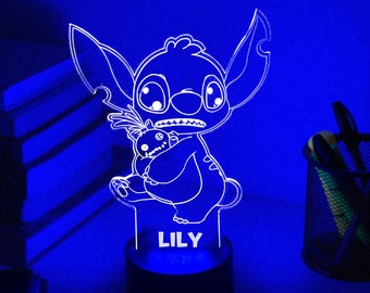 Veilleuse Stitch pour enfant. Lampe Lilo et Stitch. Lampe illusion 3D 7  couleurs