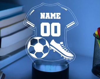 Personalised FOOTBALL SOCCER Jersey 3D Night Light | Gift for Soccer Player| Personalised Soccer Jersey Gift | Soccer Desk Lamp