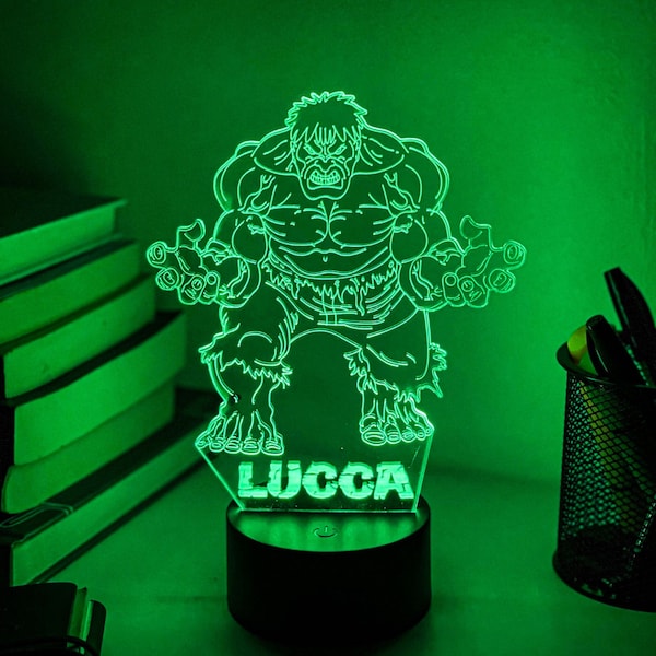 Personalised HULK 3D Night Light | Gift for Kids | Personalised Gift | Desk Lamp | Superhero Gift