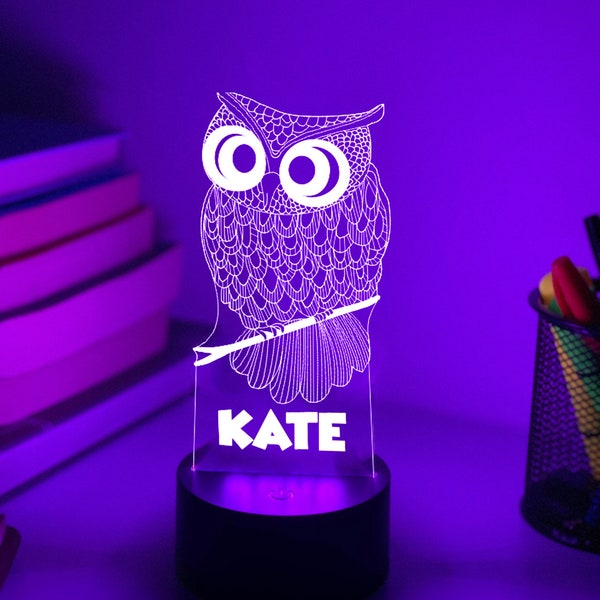 Personalised OWL 3D Night Light | Gift for Kids | Personalised Gift | Owl Gift | Girls Room | Night Light for Girls