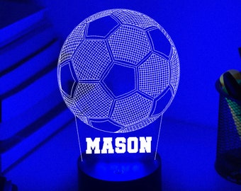 Luz nocturna 3D de FÚTBOL FÚTBOL personalizada / Regalo para jugador de fútbol / Regalo personalizado / Lámpara de nombre personalizado para niños / Lámpara de escritorio